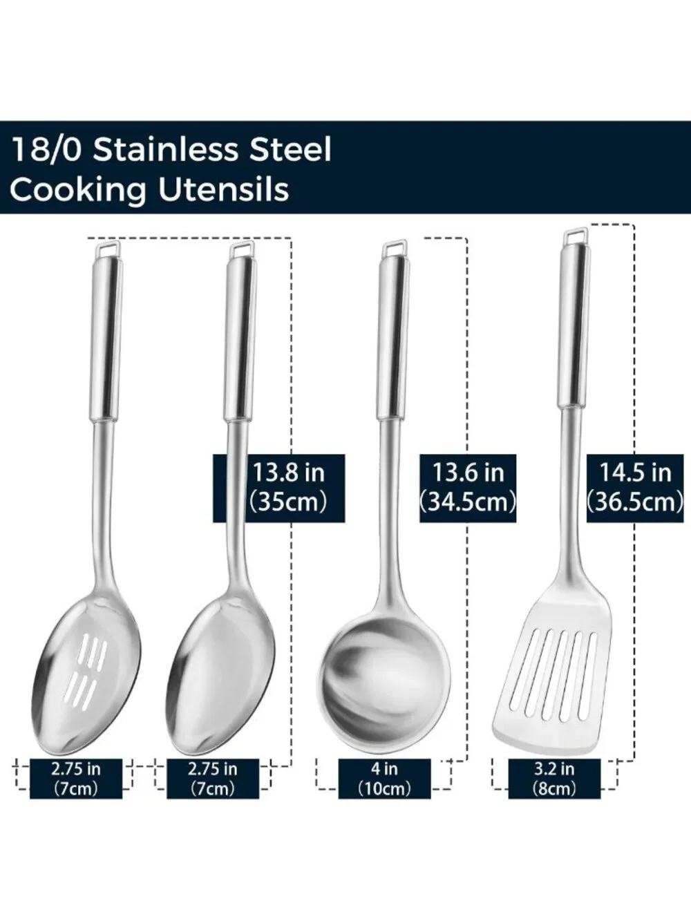 Stainless Steel Cooking Utensil Set - Ergonomic, Dishwasher Safe, 4-Piece
